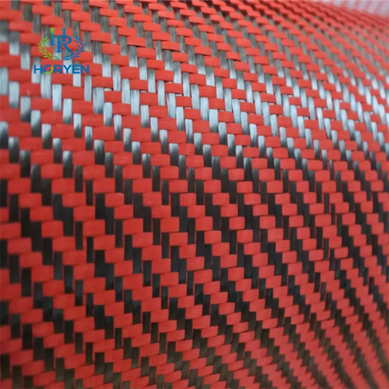High Strength 3K Twill Red Carbon Aramid Hybrid Fiber Fabric